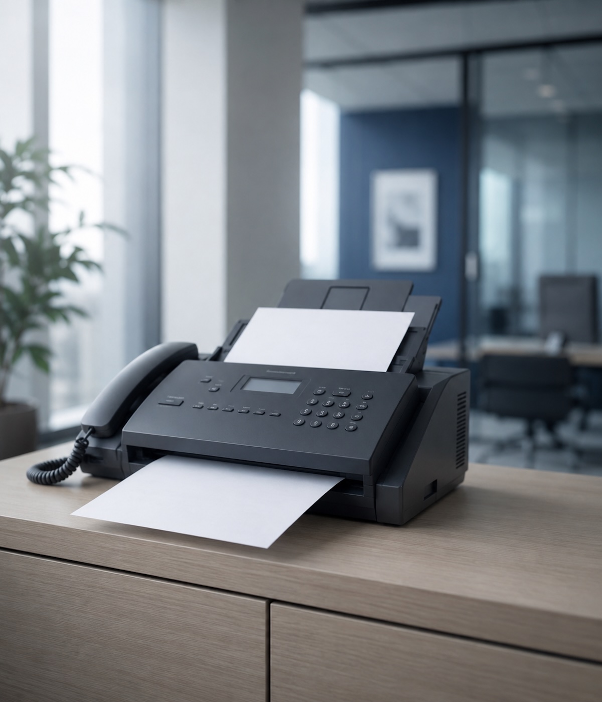 Office fax machine mid-transmission